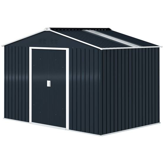 Abri de jardin 4,9 m² 277 x 195 x 192 cm avec 2 portes coulissantes, base renforcée (plancher non inclus), gris foncé - Image 2
