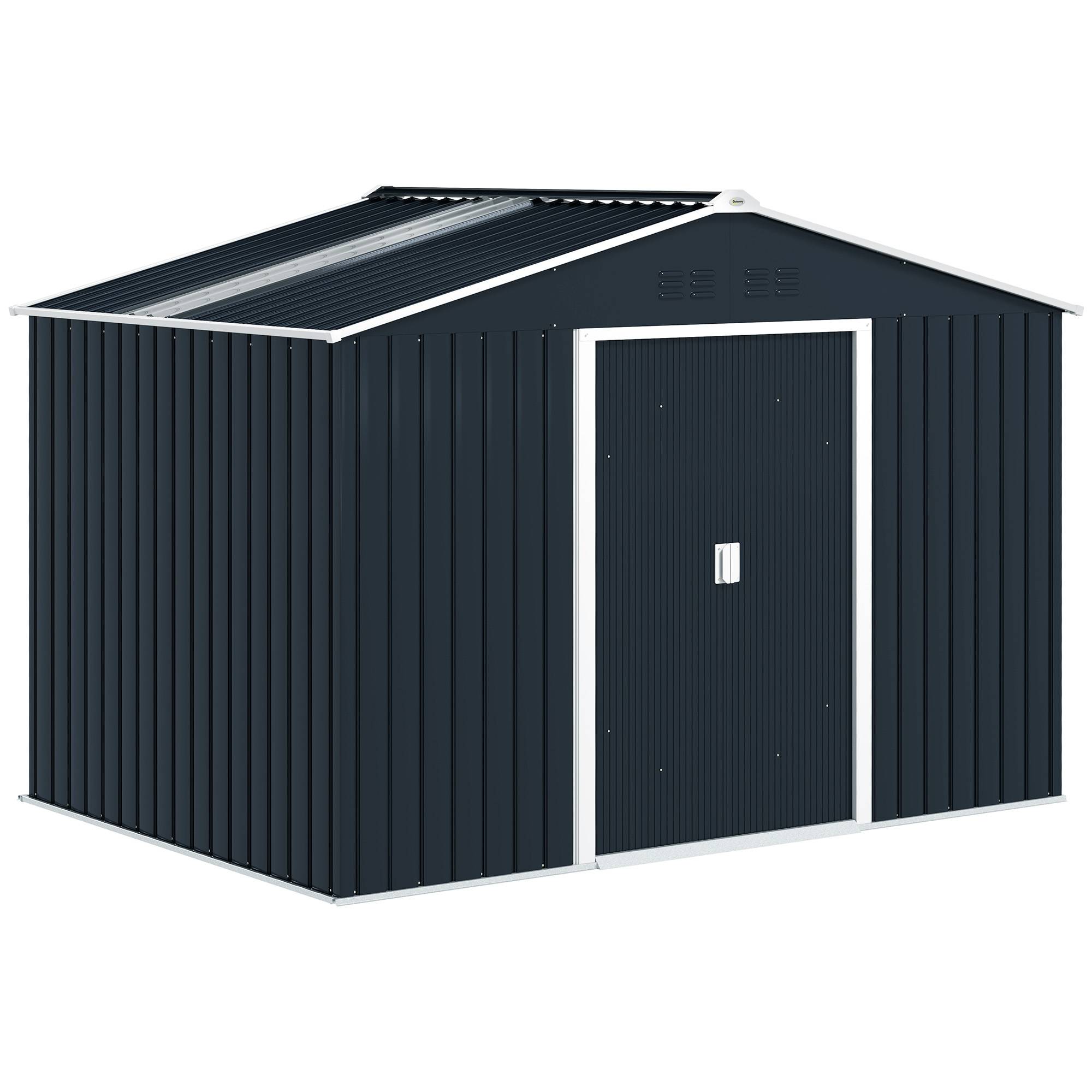 Abri de jardin 4,9 m² 277 x 195 x 192 cm avec 2 portes coulissantes, base renforcée (plancher non inclus), gris foncé