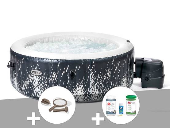 Kit spa gonflable Intex PureSpa Galaxie rond Bulles avec LED 4 places + Kit d'entretien + Kit de traitement brome