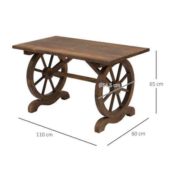 Table de jardin bois massif sapin pour extérieur pieds forme roue finition carbonisée naturel - ComfortXL Outdoor Living - Image 5