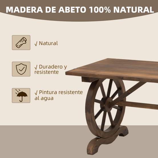 Table de jardin bois massif sapin pour extérieur pieds forme roue finition carbonisée naturel - ComfortXL Outdoor Living - Image 6
