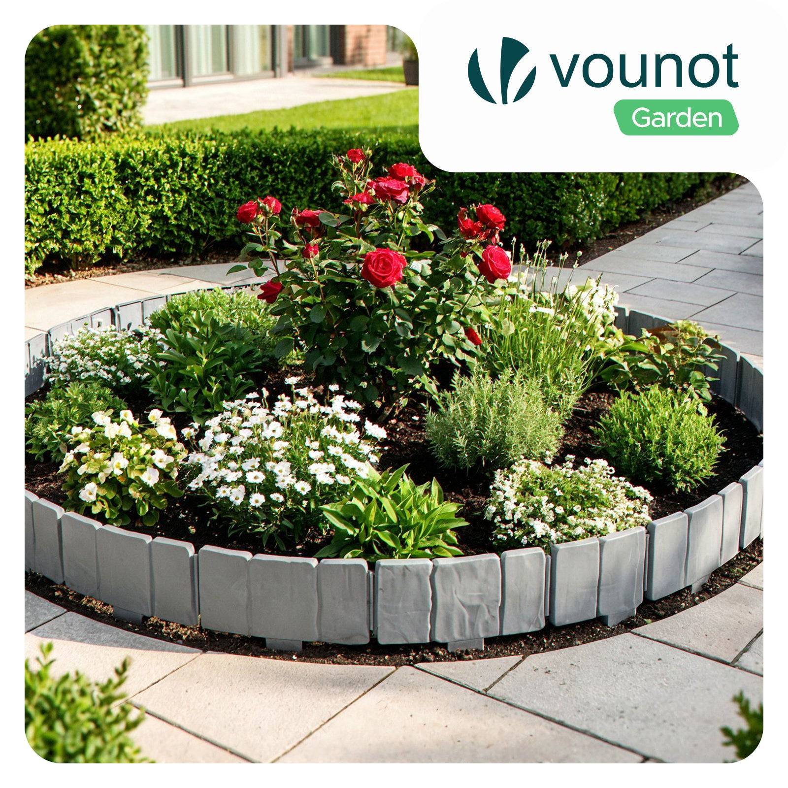 Vounot - Bordure de jardin plastique PP imitation pierre 10m gris clair - Image 2
