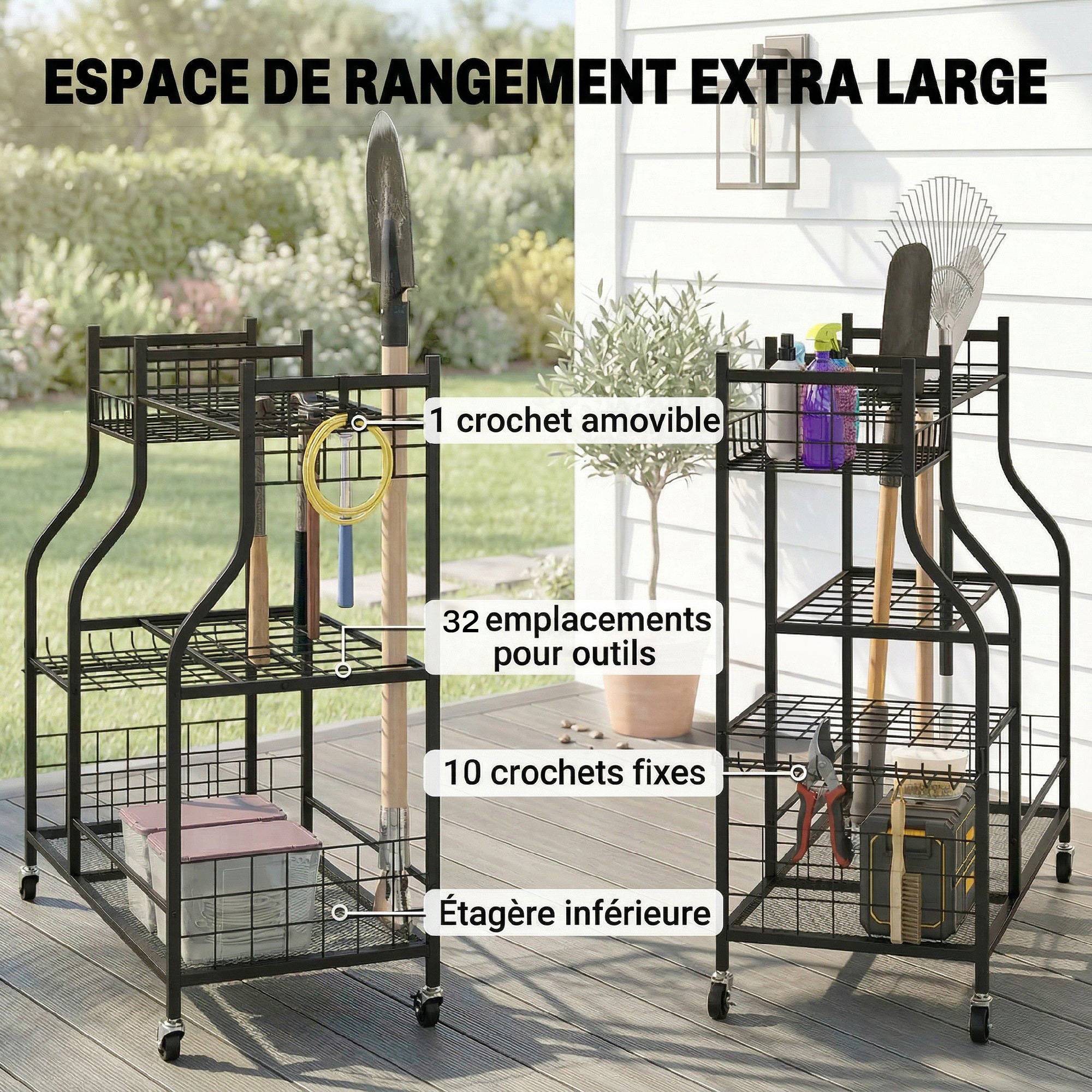 ComfortXL - Range-outils jardin acier noir 104x40x95 cm garage mobile 32 emplacements - ComfortXL Outdoor Living - Image 5