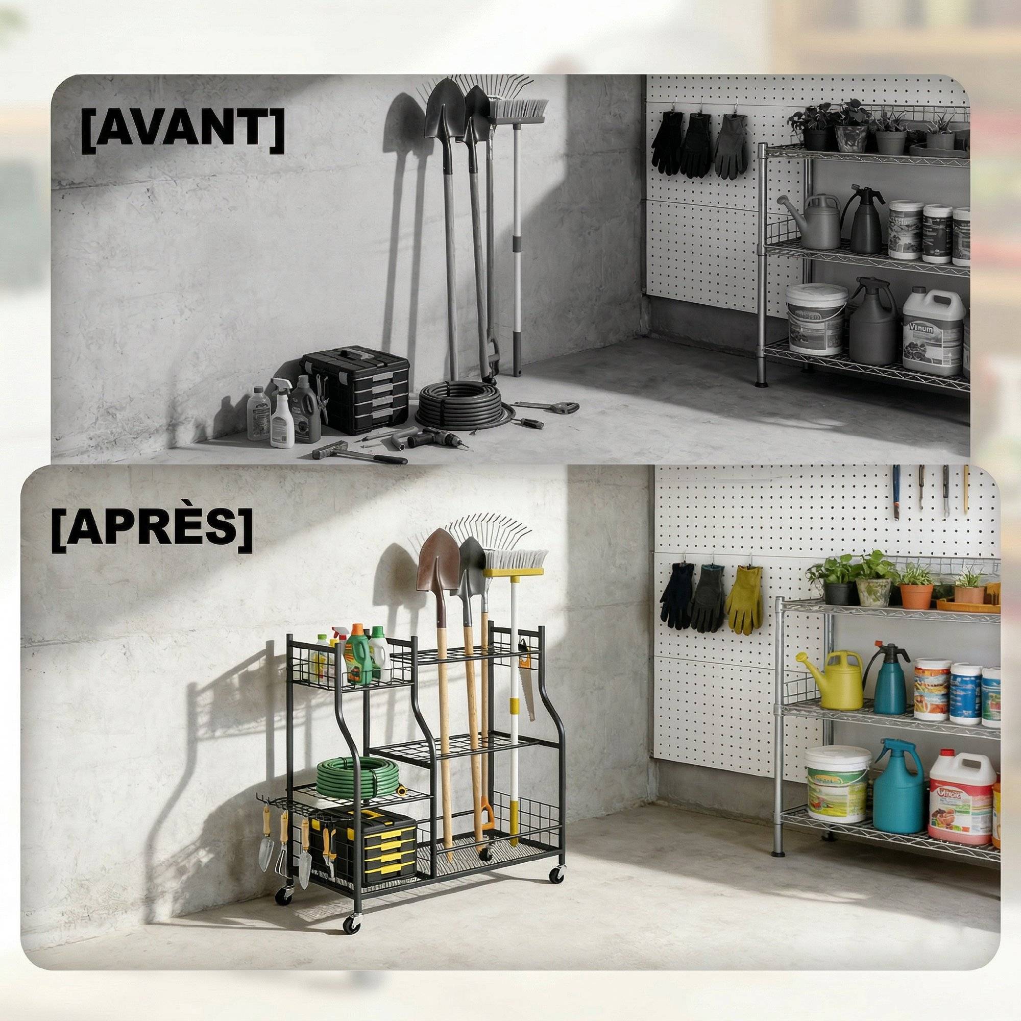 ComfortXL - Range-outils jardin acier noir 104x40x95 cm garage mobile 32 emplacements - ComfortXL Outdoor Living - Image 6