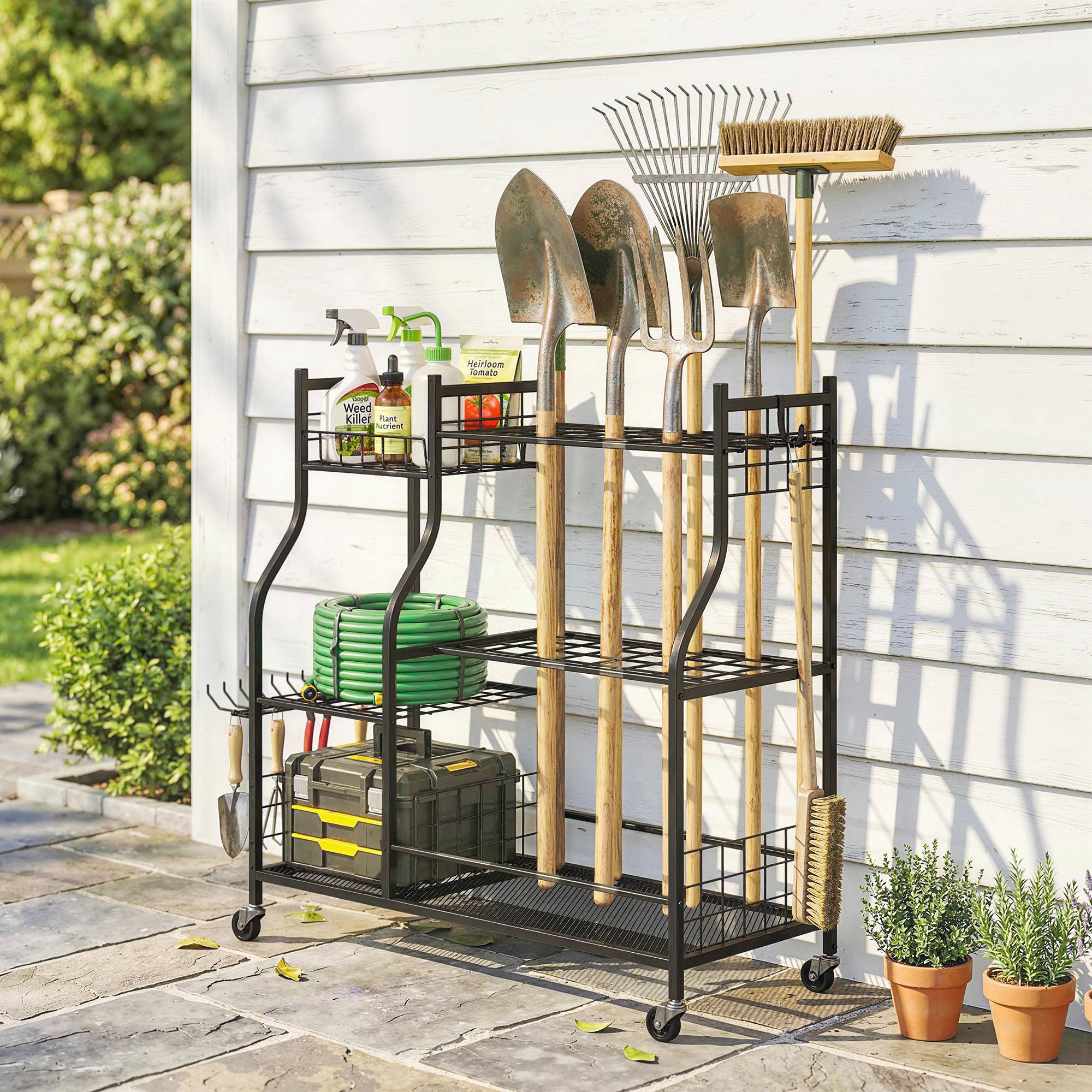 ComfortXL - Range-outils jardin acier noir 104x40x95 cm garage mobile 32 emplacements - ComfortXL Outdoor Living - Image 2