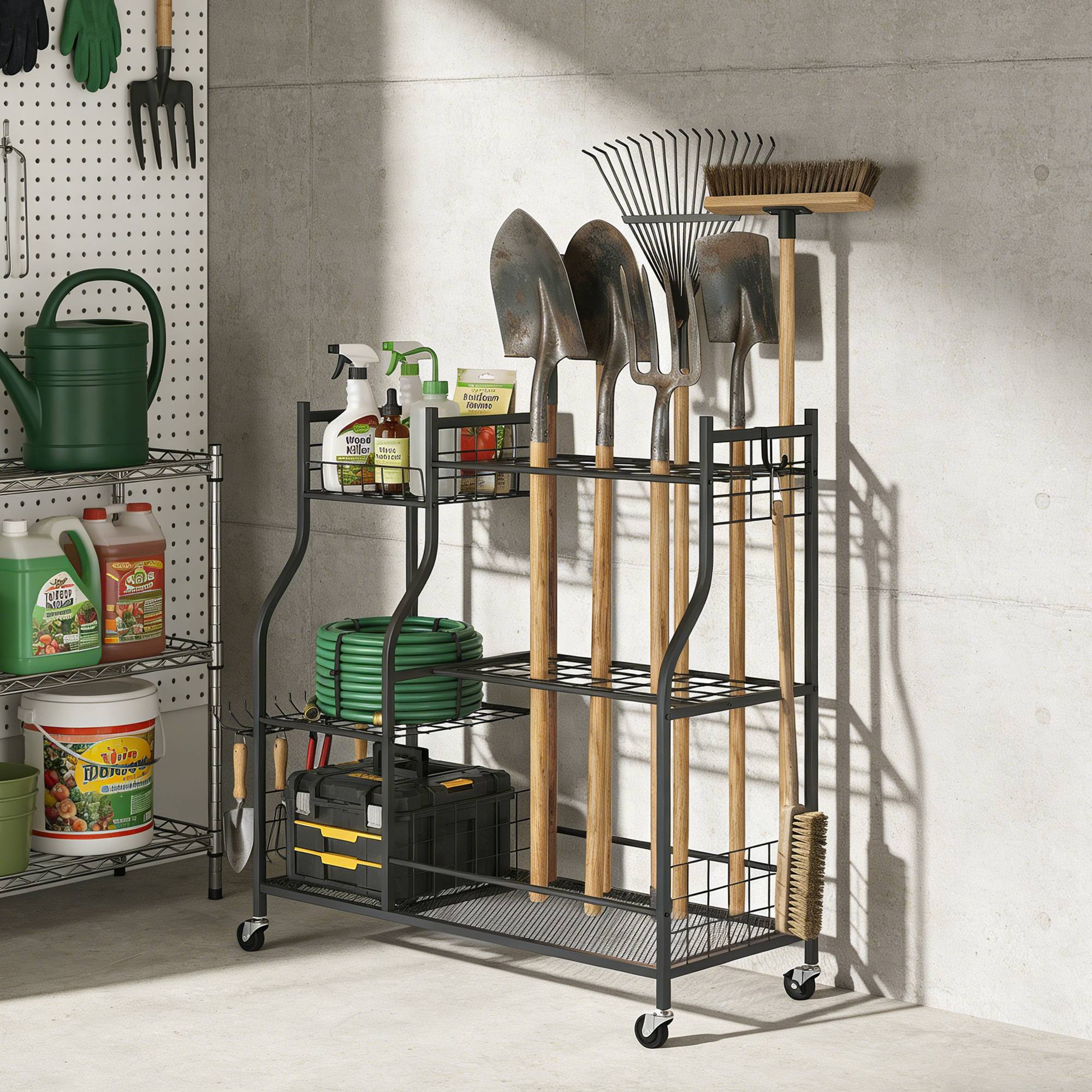 ComfortXL - Range-outils jardin acier noir 104x40x95 cm garage mobile 32 emplacements - ComfortXL Outdoor Living - Image 10