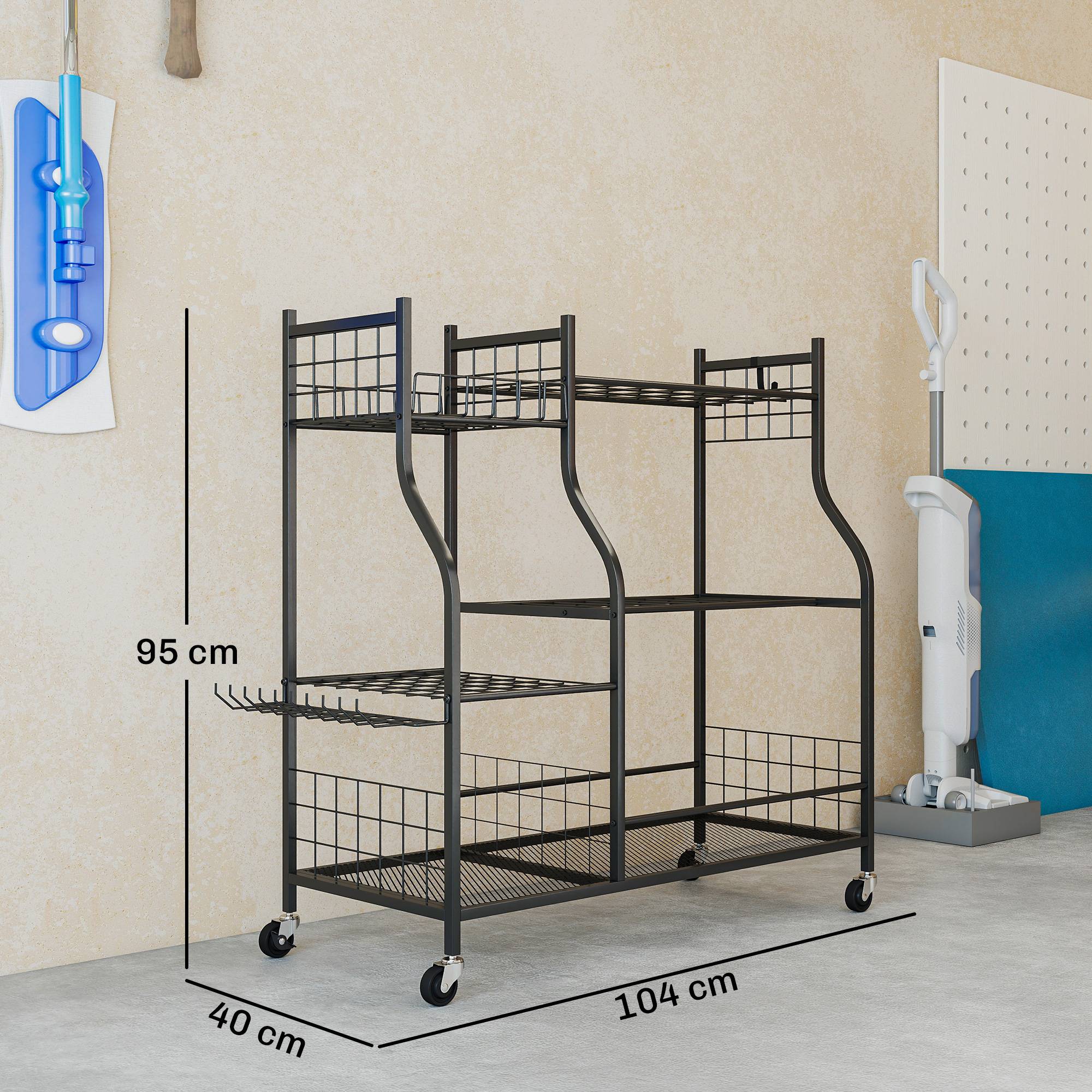 ComfortXL - Range-outils jardin acier noir 104x40x95 cm garage mobile 32 emplacements - ComfortXL Outdoor Living - Image 4