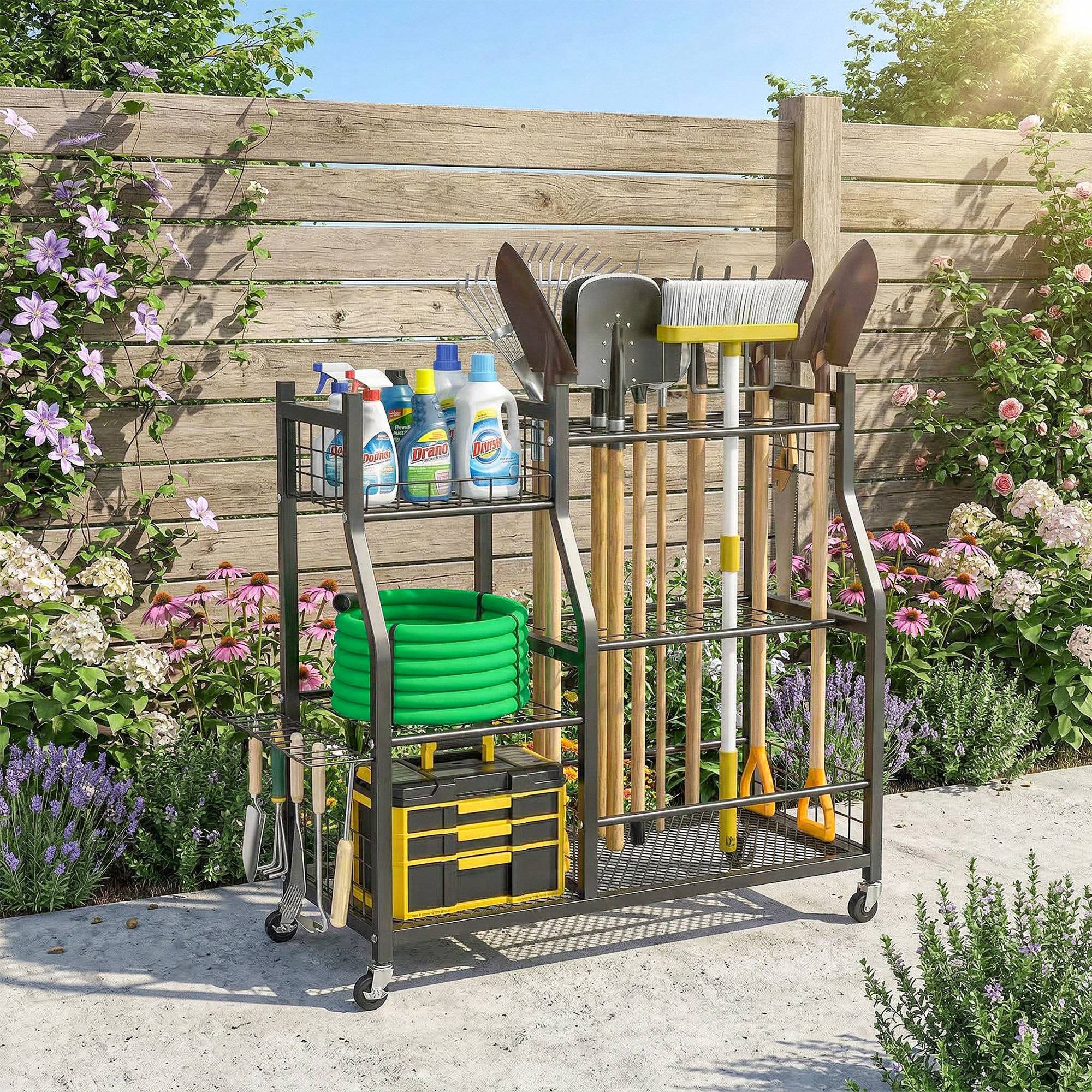 ComfortXL - Range-outils jardin acier noir 104x40x95 cm garage mobile 32 emplacements - ComfortXL Outdoor Living - Image 9