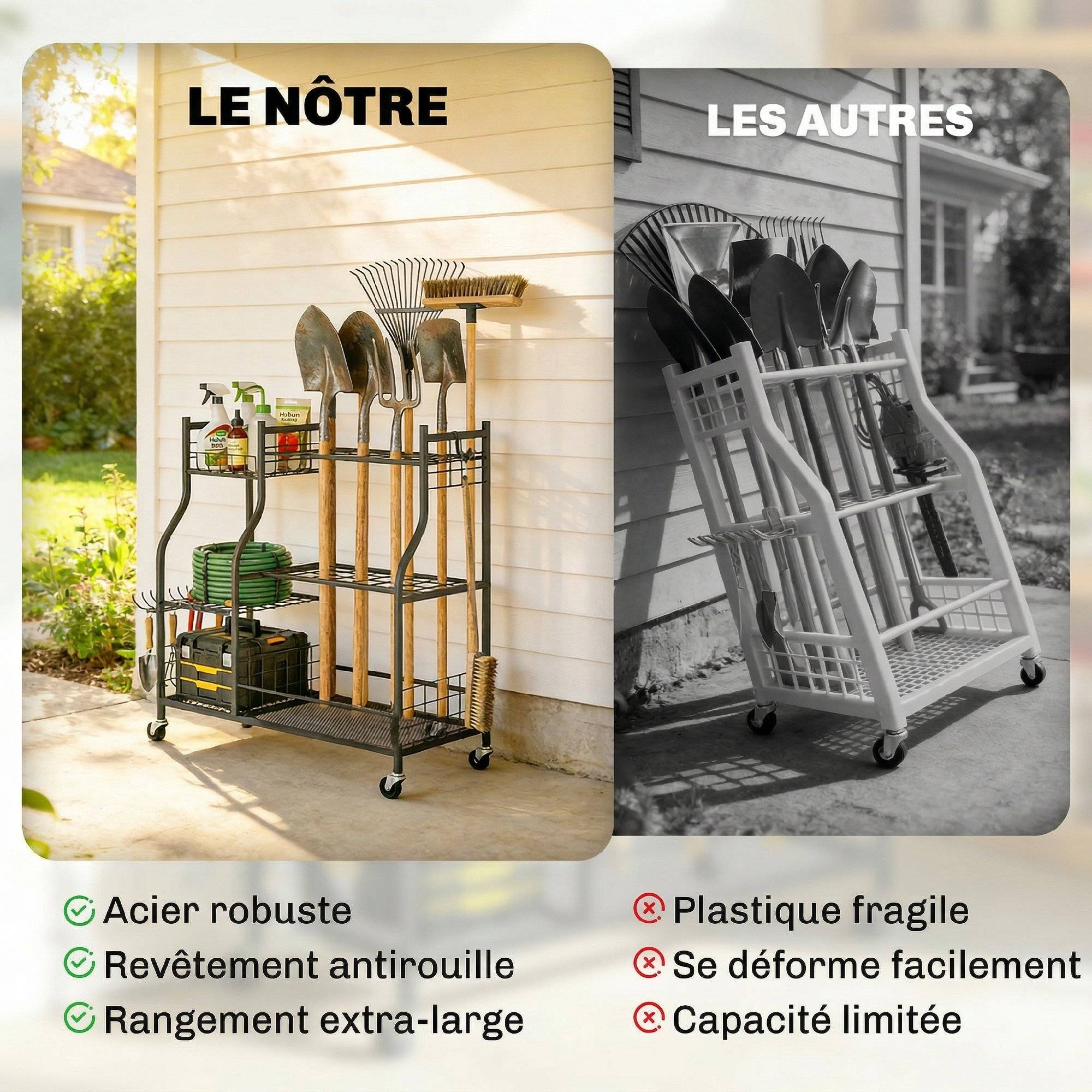 ComfortXL - Range-outils jardin acier noir 104x40x95 cm garage mobile 32 emplacements - ComfortXL Outdoor Living - Image 8