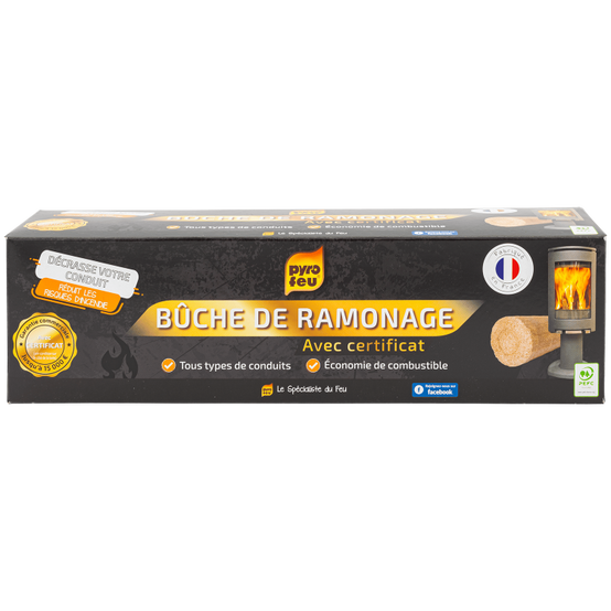 Bûche de ramonage 1.1kg + certificat PYROFEU