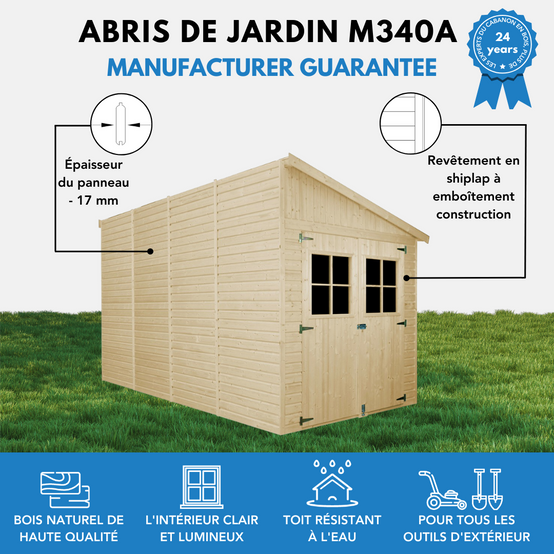 Timbela - Abri de Jardin en Bois Naturel H244x218x416 cm / 8 m² avec paroi latérale et fenêtres - 17 mm d’épaisseur - Timbela M340A - Image 8