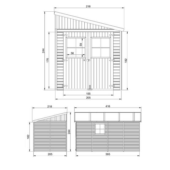 Timbela - Abri de Jardin en Bois Naturel H244x218x416 cm / 8 m² avec paroi latérale et fenêtres - 17 mm d’épaisseur - Timbela M340A - Image 5