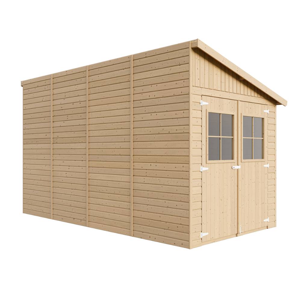 Timbela - Abri de Jardin en Bois Naturel H244x218x416 cm / 8 m² avec paroi latérale et fenêtres - 17 mm d’épaisseur - Timbela M340A - Image 3