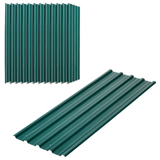 Lot 12 panneaux toit acier galvanisé 7m² abri outils remise 129x45cm vert - Image 1