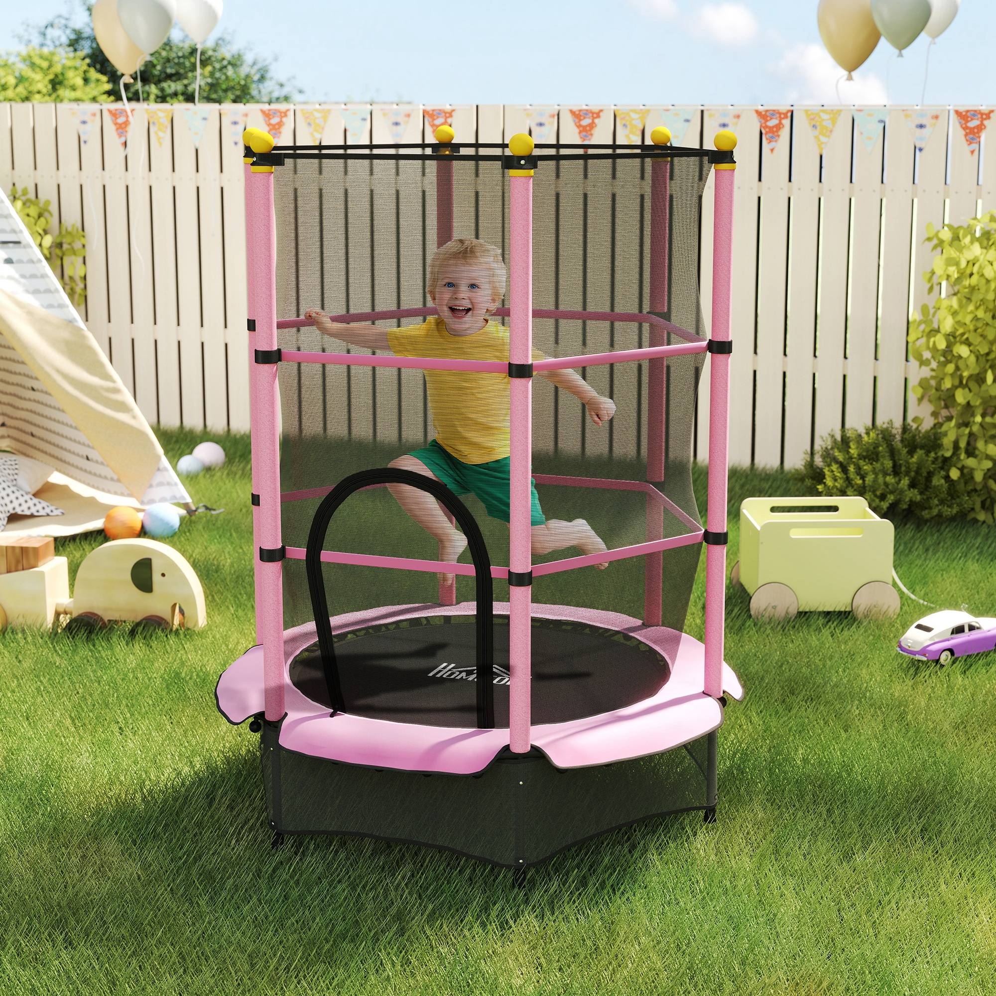 Trampoline Enfant Ø 1,40 × 1,90H m Filet de sécurité Porte zipée Couvre-Ressorts 6 poteaux rembourrés Inclus - Image 3