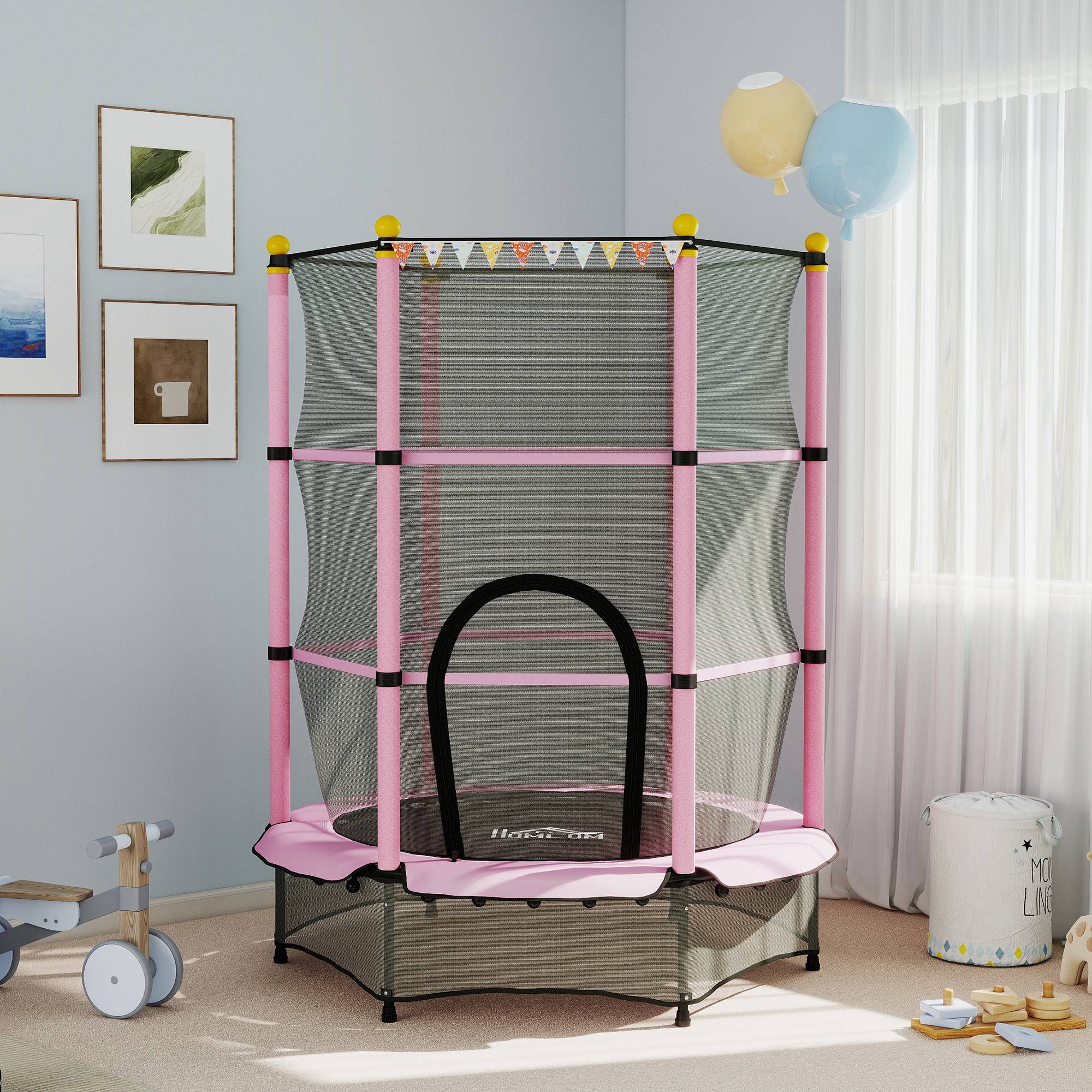 Trampoline Enfant Ø 1,40 × 1,90H m Filet de sécurité Porte zipée Couvre-Ressorts 6 poteaux rembourrés Inclus - Image 4