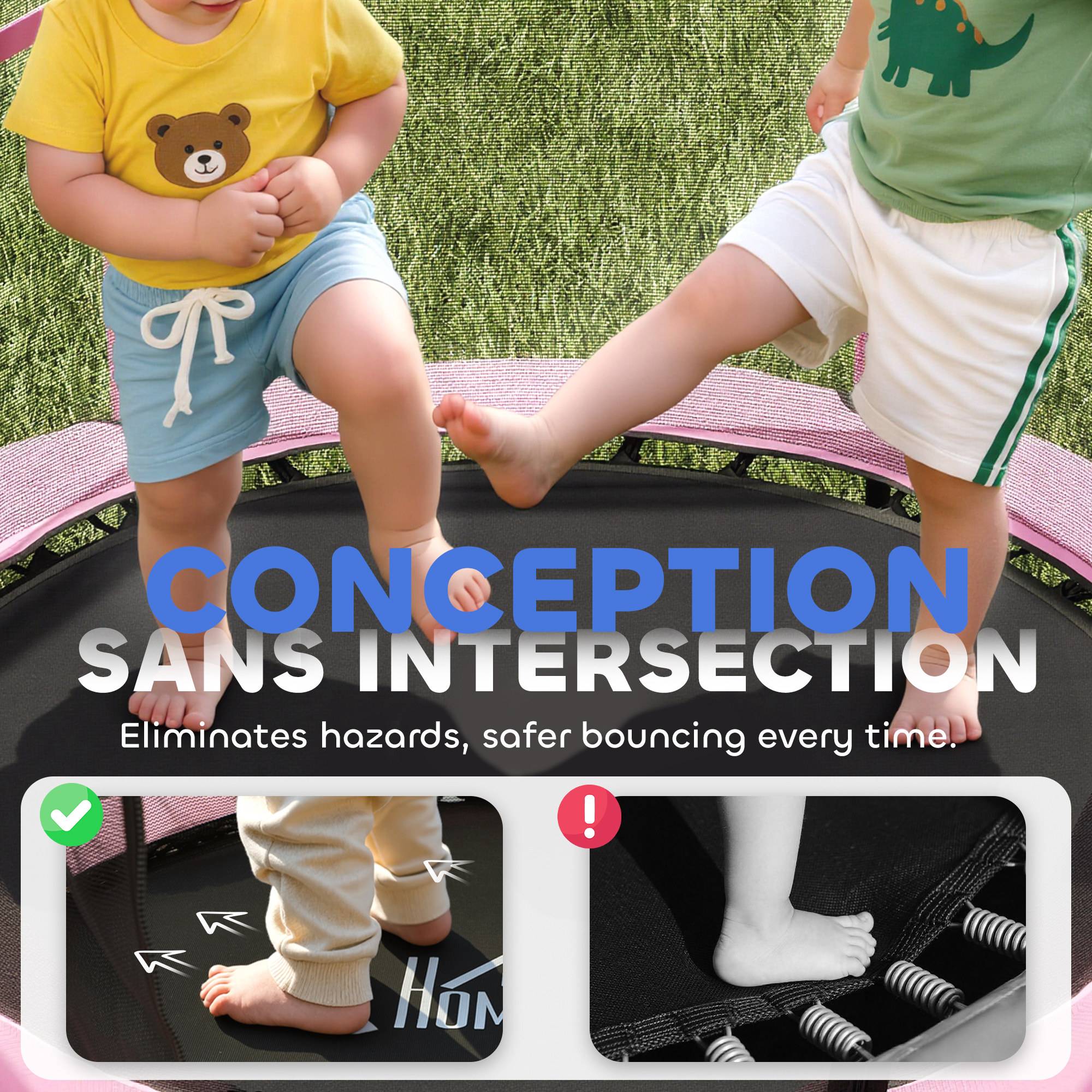 Trampoline Enfant Ø 1,40 × 1,90H m Filet de sécurité Porte zipée Couvre-Ressorts 6 poteaux rembourrés Inclus - Image 7