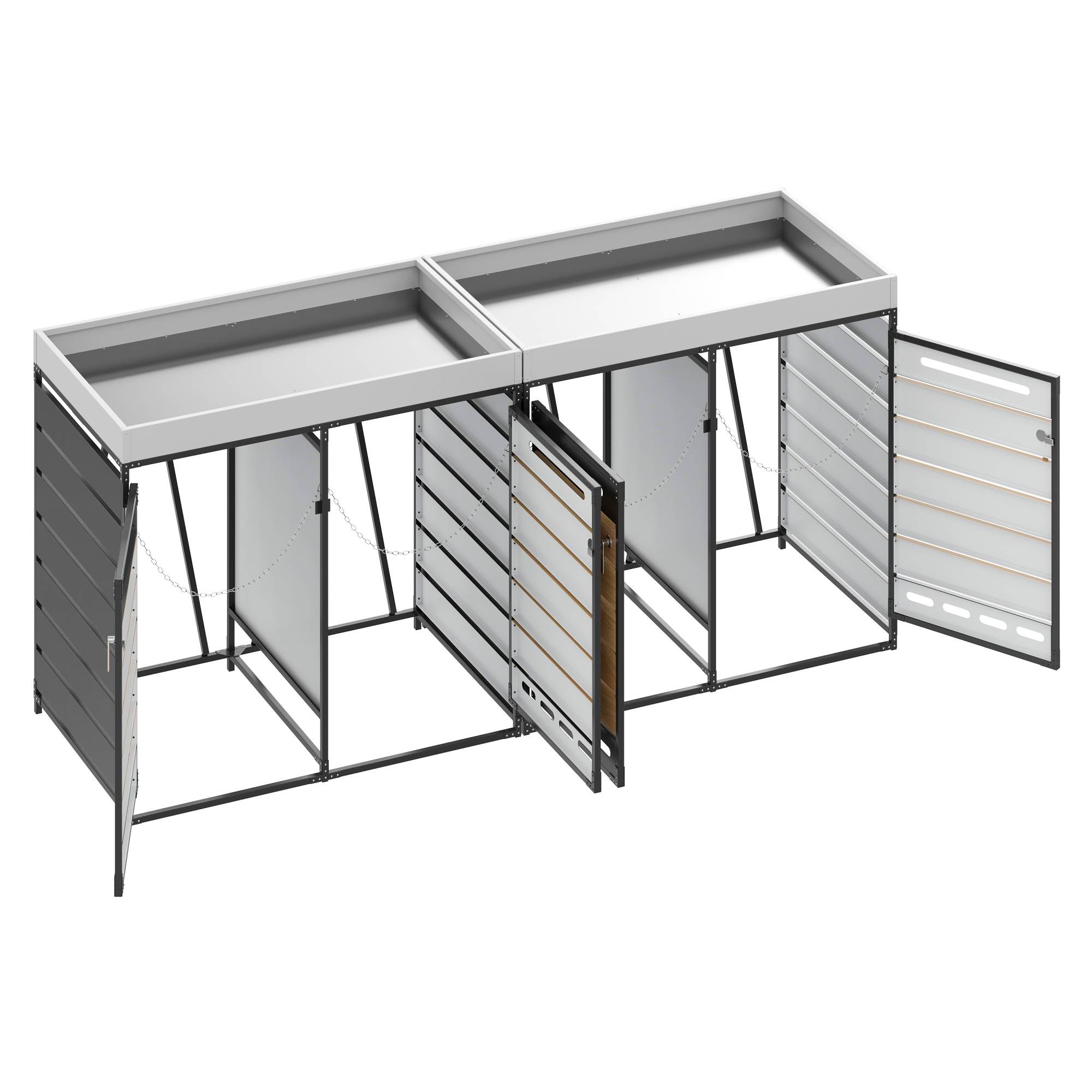 Cache-poubelle 4 bacs avec jardinière acier imitation bois extérieur anti-odeur 262x120cm noir - ComfortXL Outdoor Living - Image 6