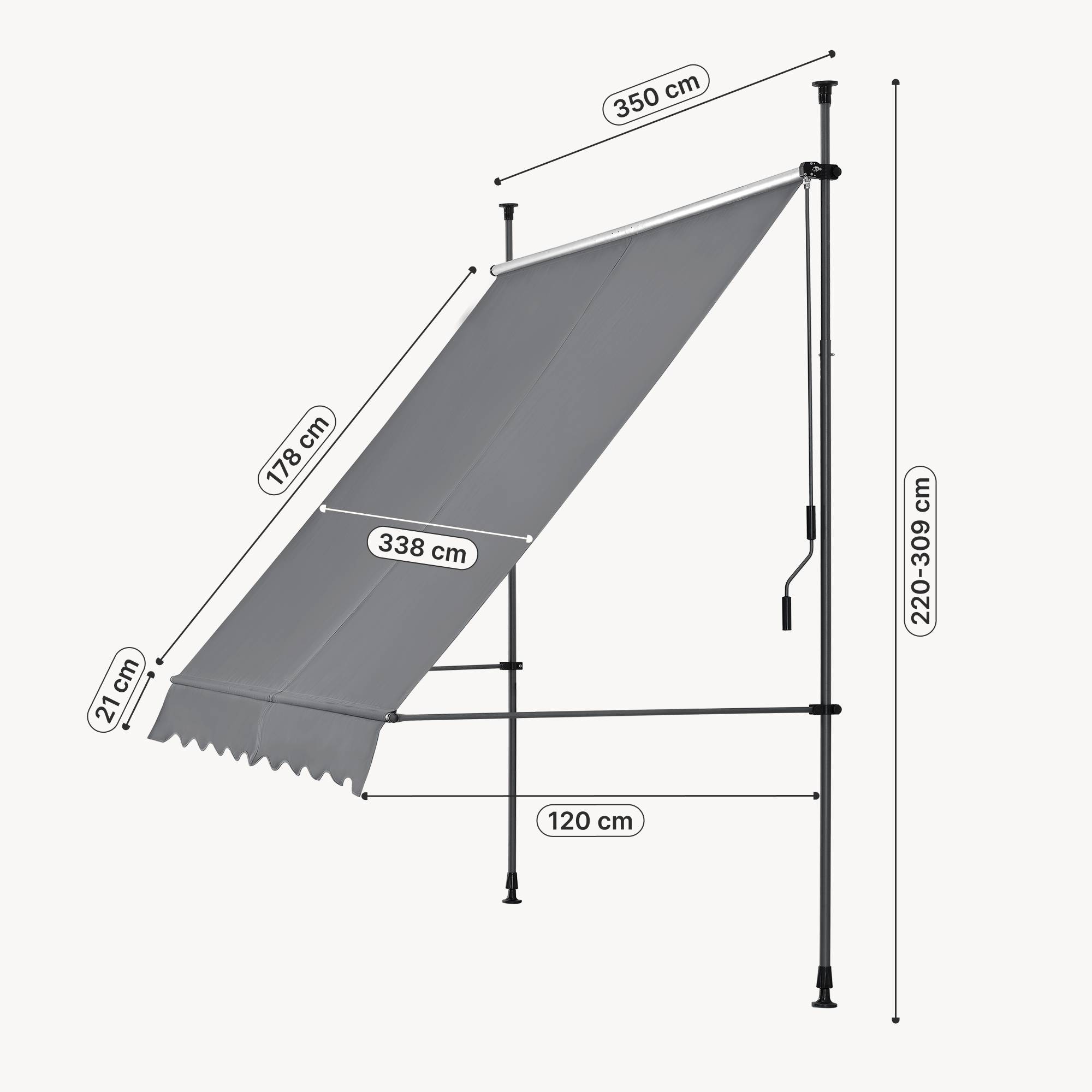 Pro.Tec - Store Banne Téléscopique Acier Polyester 150 x 120 x 220-309 cm Bleu Foncé [pro.tec] - Image 3