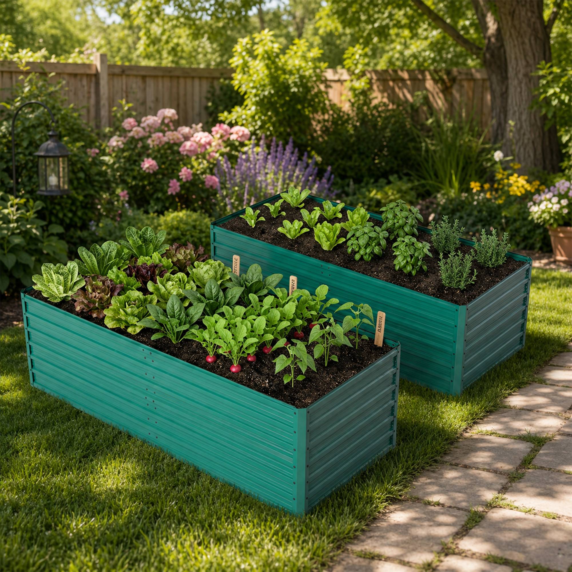 Carré potager surélevé métal pour jardin terrasse drainage optimal 190x90x64cm vert - ComfortXL Outdoor Living - Image 1