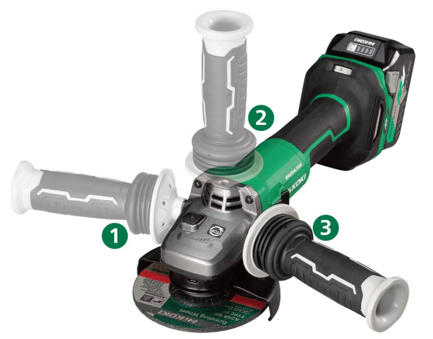 Meuleuse à interrupteur autobloquant et frein Brushless 18 V 125 mm - HIKOKI - avec batterie 18V 5Ah - chargeur - HitCase III - G1813DEWQZ - Image 2