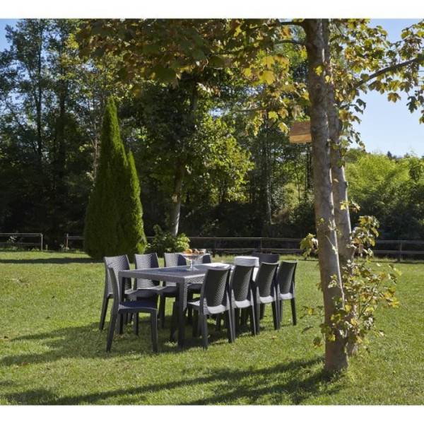 Table a manger de jardin QUEEN effet rotin - Anthracite - 220 x 90 x 72 cm - Image 3