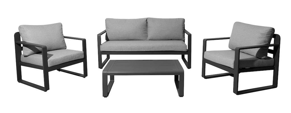 Proloisirs - Set 4 pièces - MOJITO II - Aluminium époxy - Graphite/Gris - 2 fauteuils + 1 canapé + 1 table basse PROLOISIRS