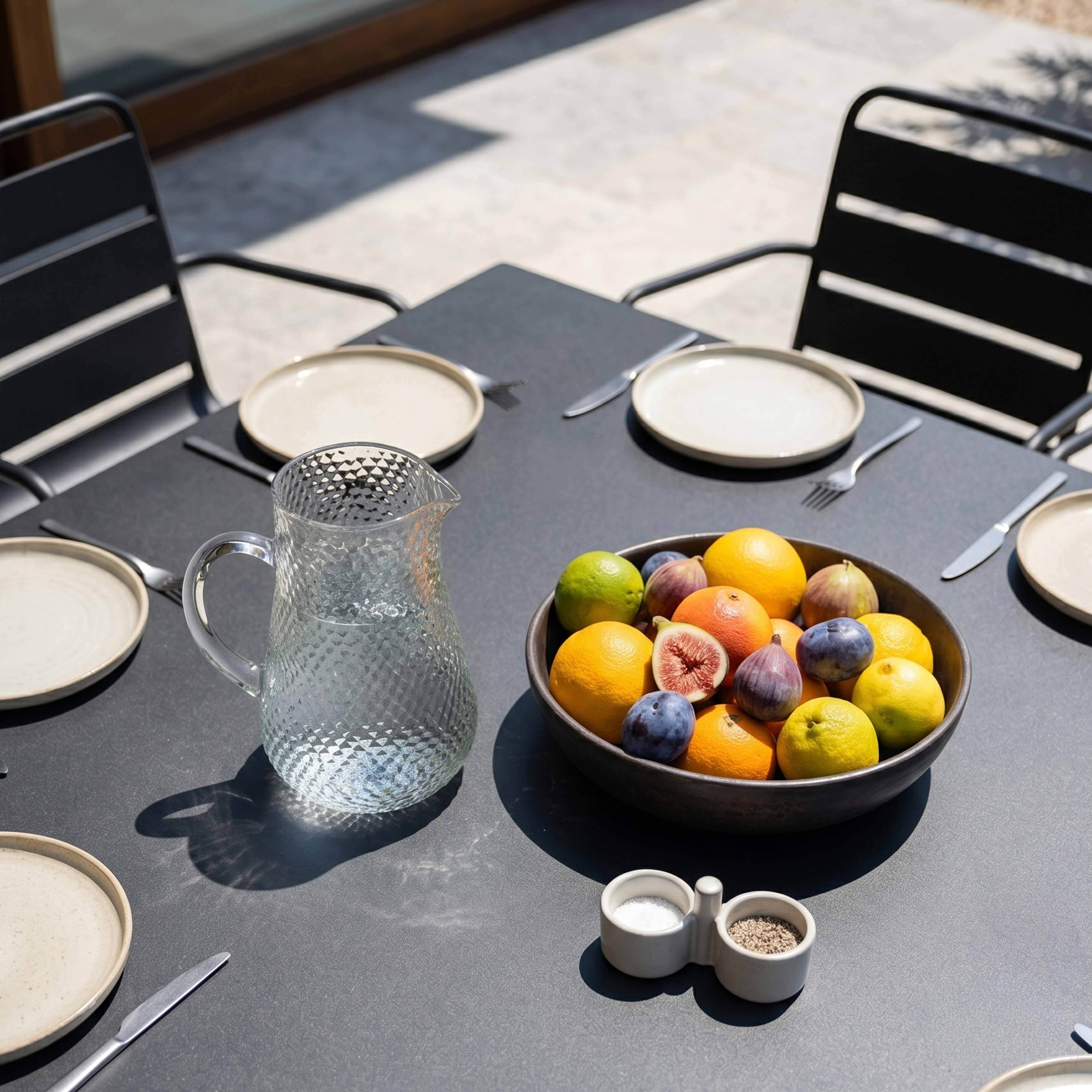 Oviala - Ensemble table de jardin carrée et 8 fauteuils en métal gris Palavas - Oviala - Image 3