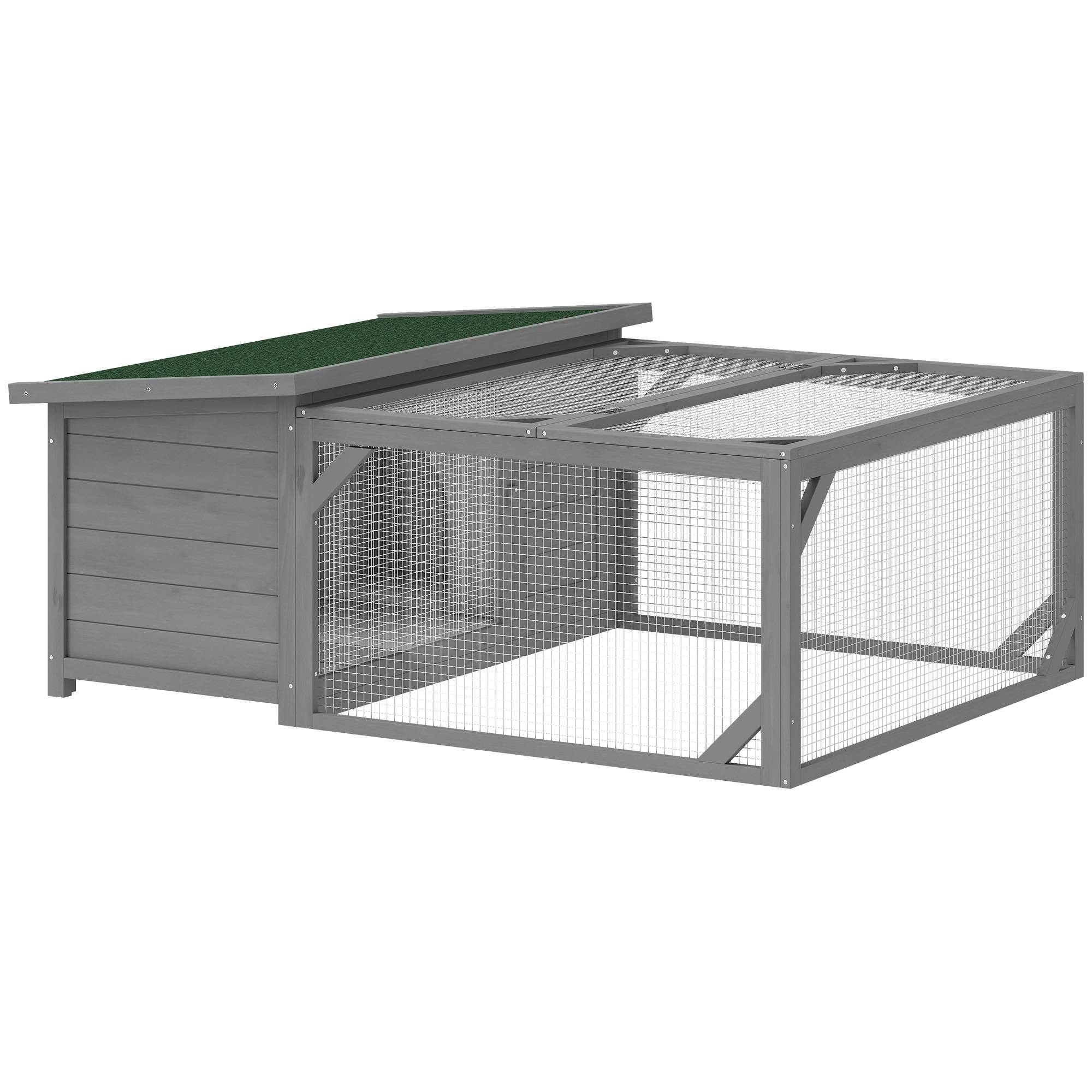 Cage lapins bois, toit ouvrant bitume, enclos, portes, 125,5 x 100 x 49 cm, gris - Image 1