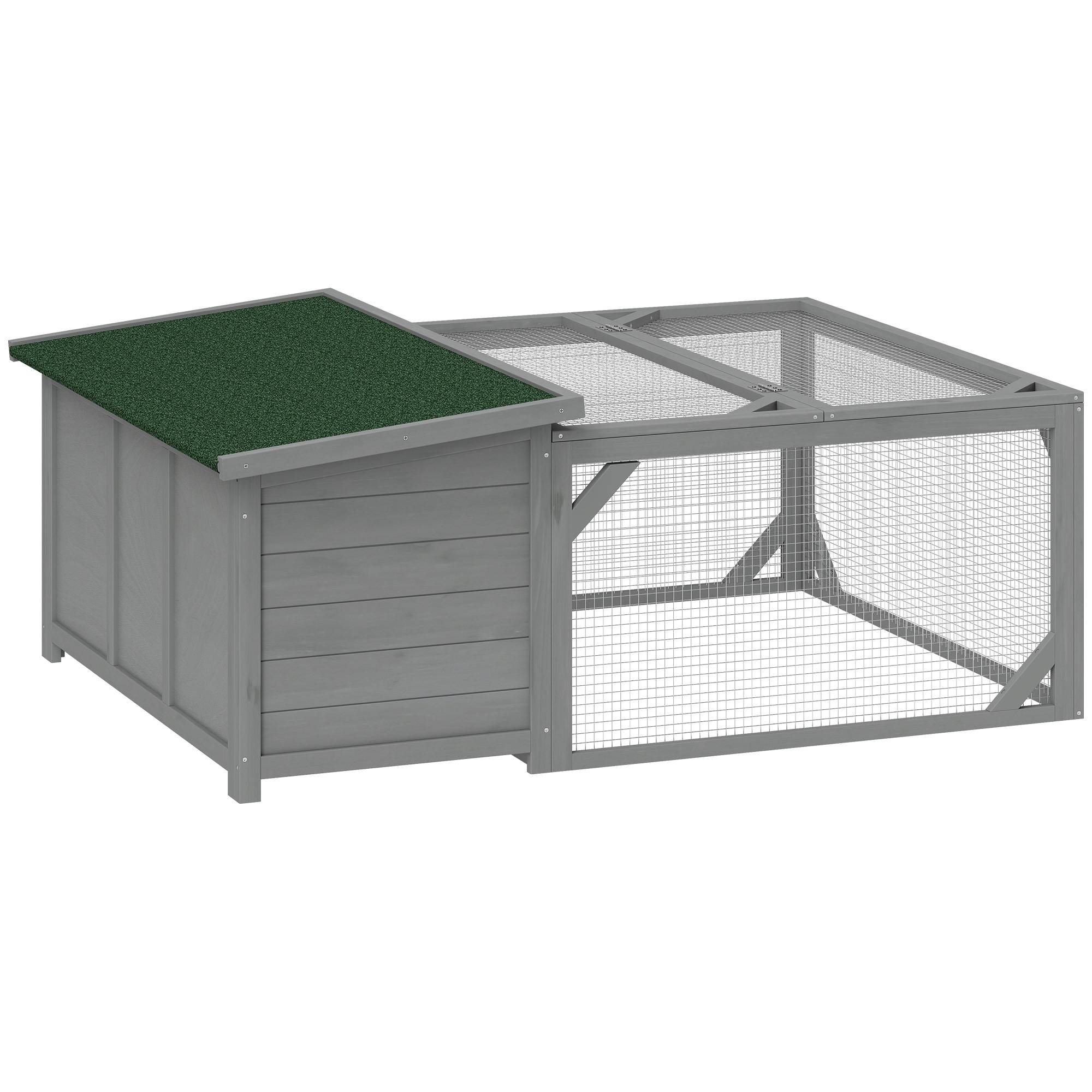 Cage lapins bois, toit ouvrant bitume, enclos, portes, 125,5 x 100 x 49 cm, gris - Image 2