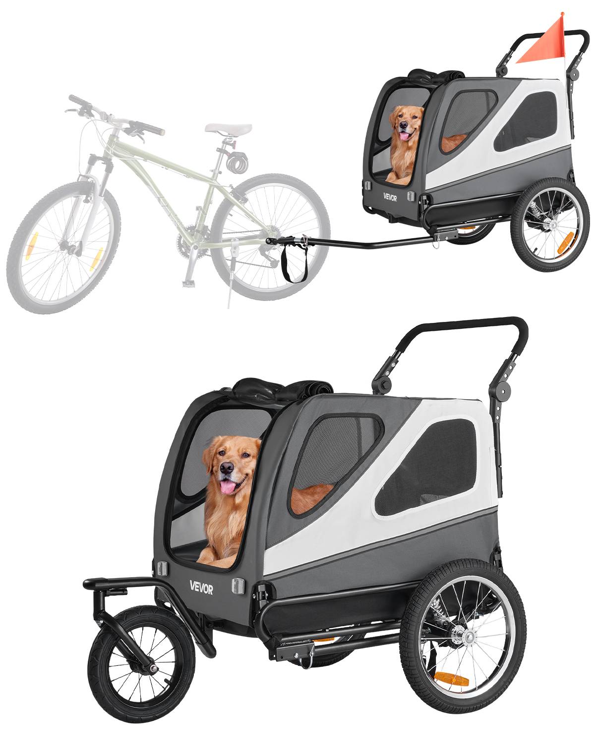 Vevor - VEVOR Remorque vélo chien poussette pour animaux 2 en 1 45 kg résistant à l'eau