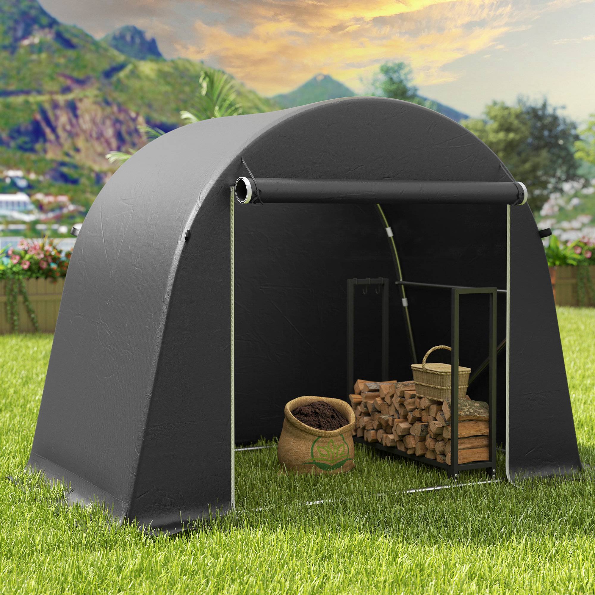 ComfortXL - Abri vélo portable métal et toile PE 245 x 120 x 200 cm gris foncé étanche - ComfortXL Outdoor Living - Image 9