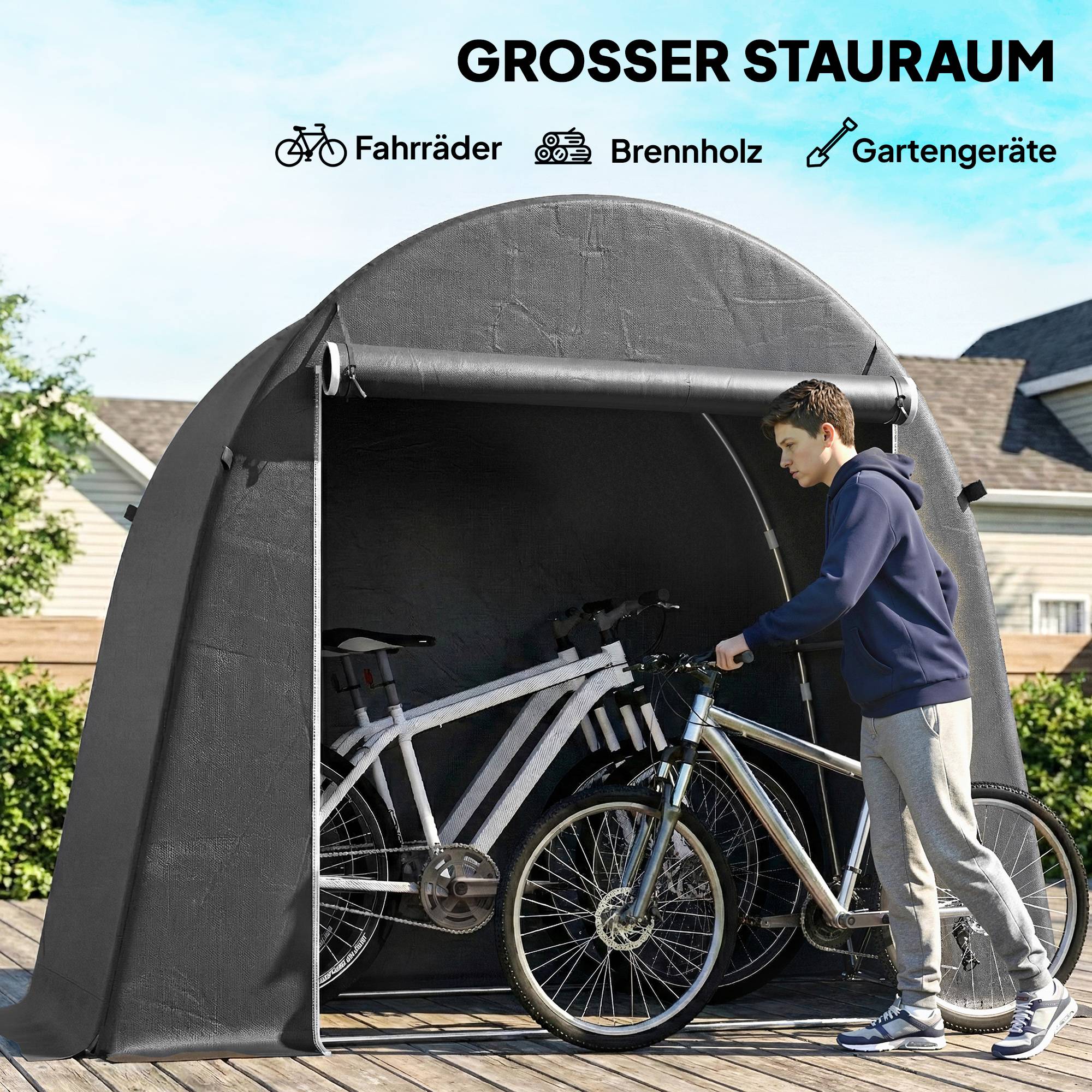 ComfortXL - Abri vélo portable métal et toile PE 245 x 120 x 200 cm gris foncé étanche - ComfortXL Outdoor Living - Image 7