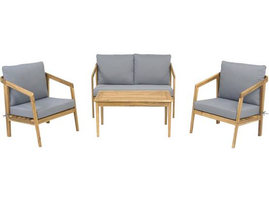 Salon De Jardin En Bois Avec Coussins "presley" - 4 Places - Gris -habitat Et Jardin - Image 1