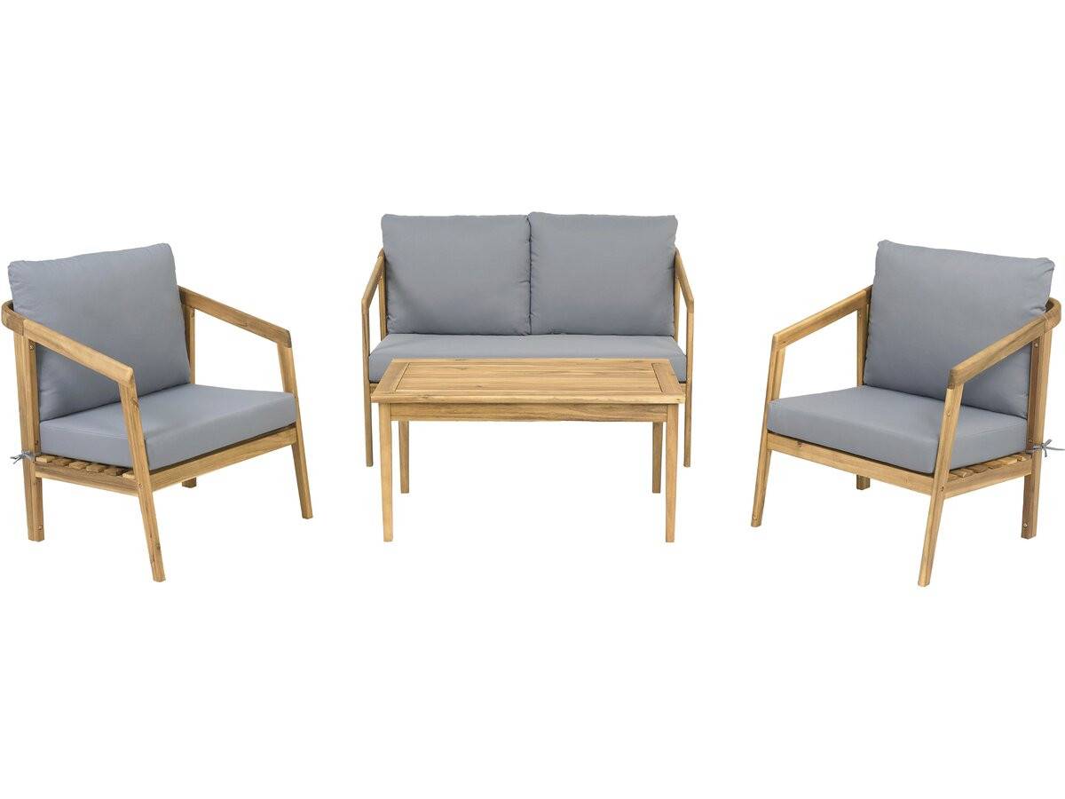Salon De Jardin En Bois Avec Coussins "presley" - 4 Places - Gris -habitat Et Jardin - Image 1