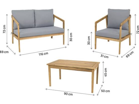 Salon De Jardin En Bois Avec Coussins "presley" - 4 Places - Gris -habitat Et Jardin - Image 3