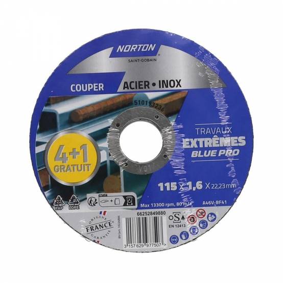 Norton - Lot de 4+1 disques 115x1,6 acier/inox extreme - Image 2