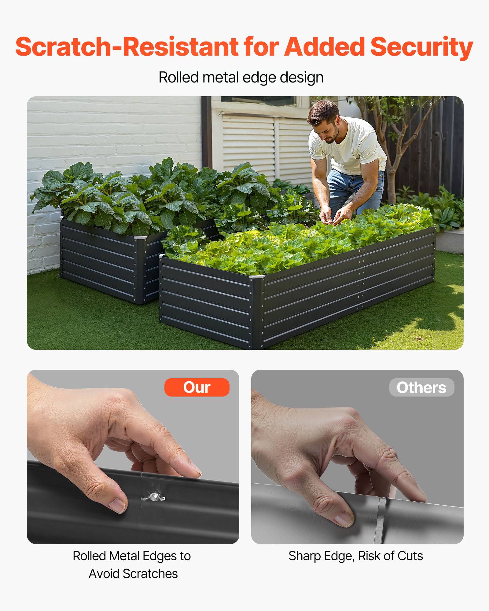 Vevor - VEVOR Carré Potager Surélevé Métal Galvalume Lit Jardin 203,2x101,6x47 cm Gris - Image 4