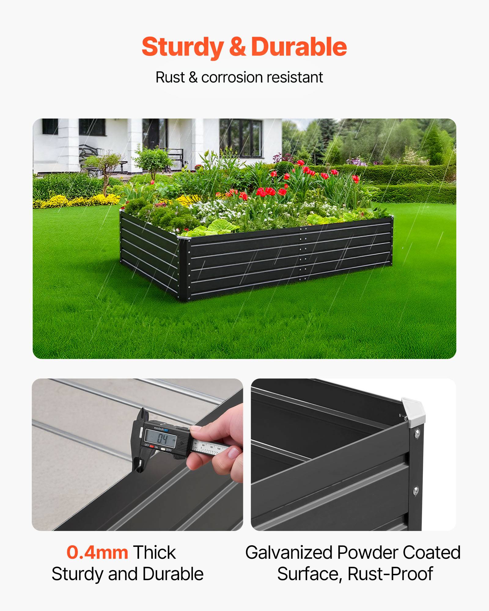 Vevor - VEVOR Carré Potager Surélevé Métal Galvalume Lit Jardin 203,2x101,6x47 cm Gris - Image 3