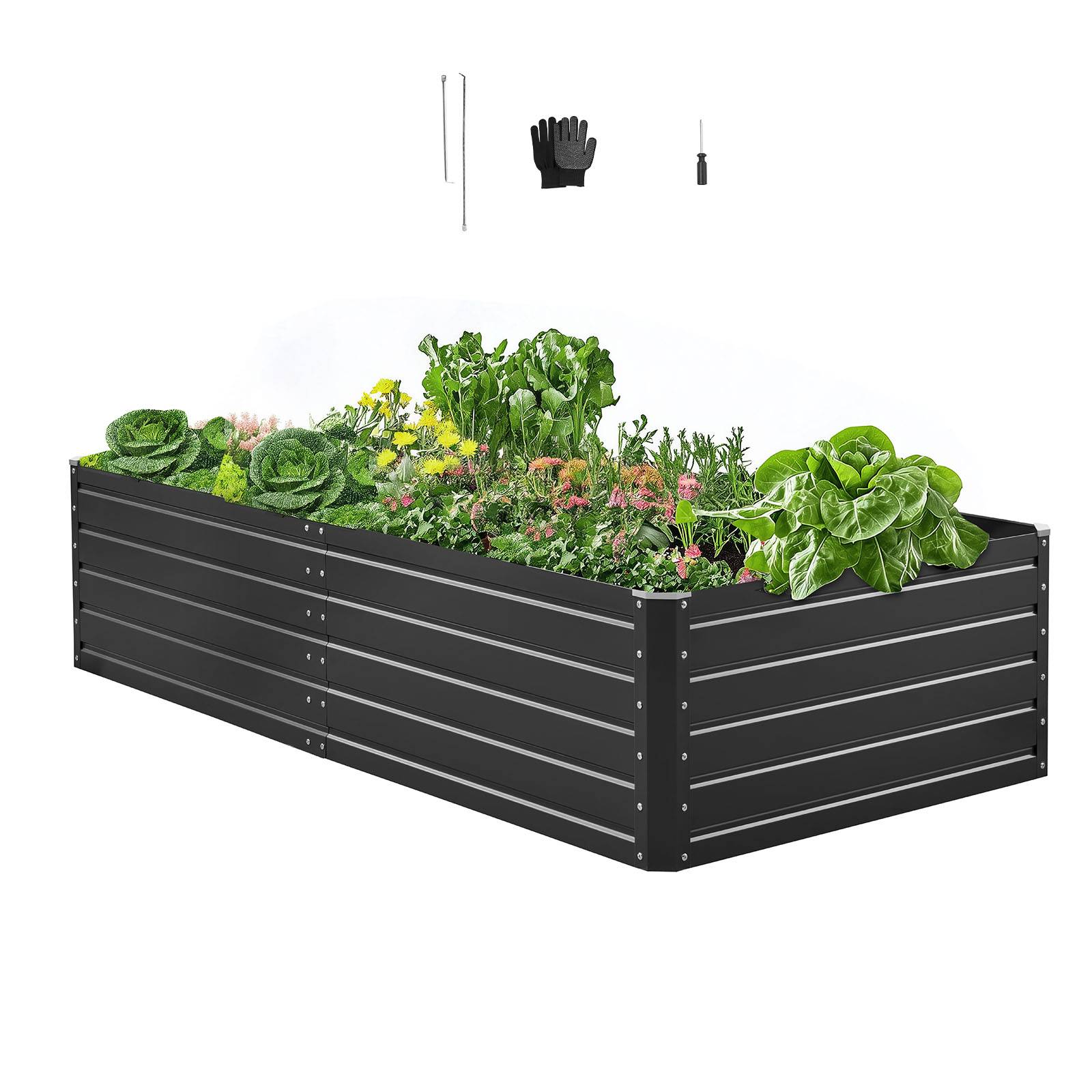Vevor - VEVOR Carré Potager Surélevé Métal Galvalume Lit Jardin 203,2x101,6x47 cm Gris - Image 1