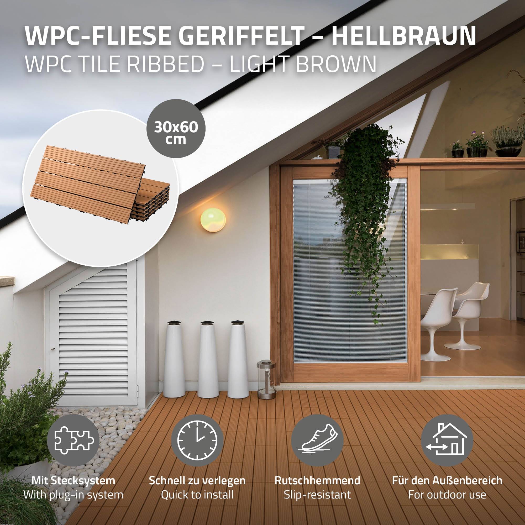 Ecd-Germany - Carreaux WPC de sol 60x30cm 4m² aspect de bois marron clair - Image 2