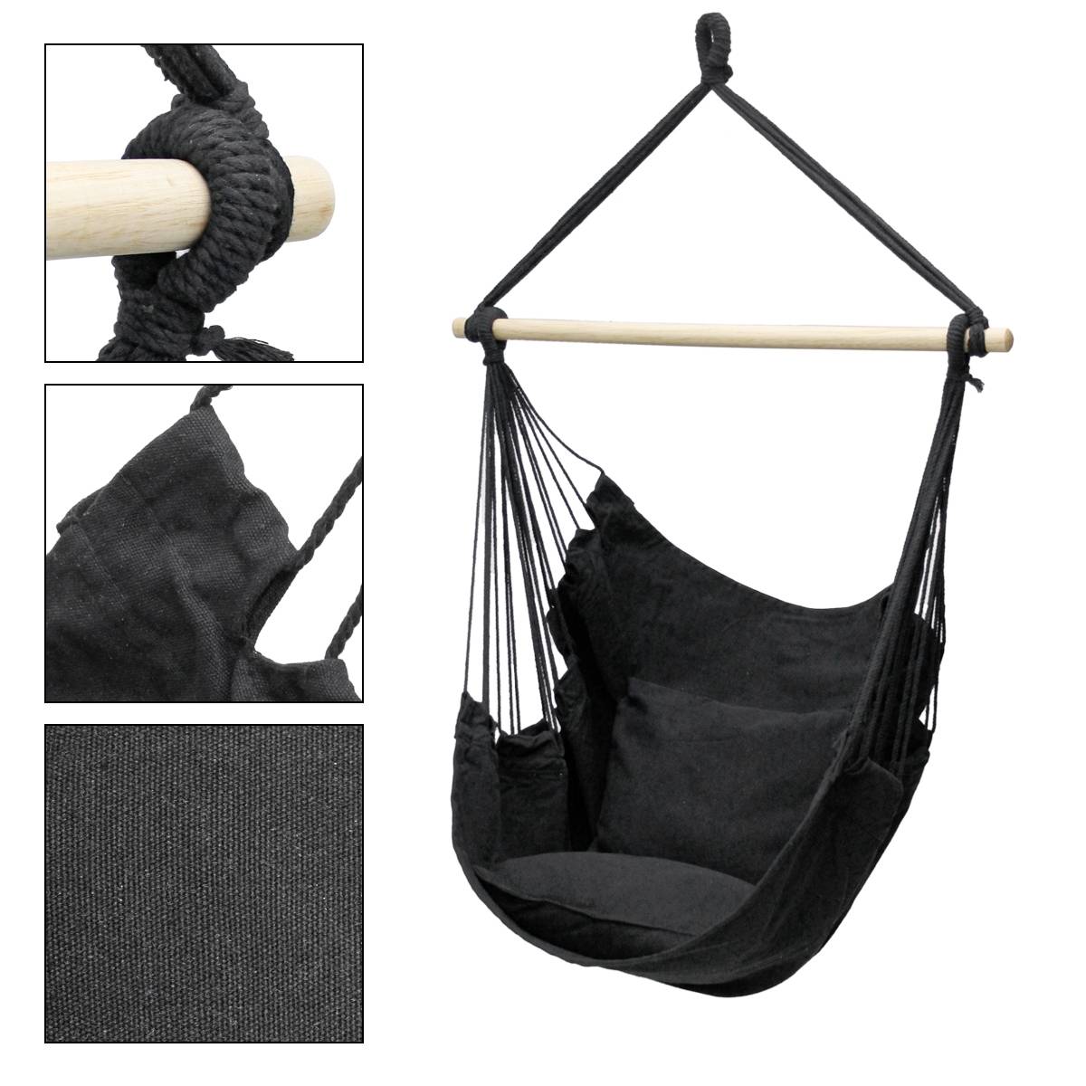 Ecd-Germany - Hamac siège chaise fauteuil suspendu jardin camping anthracite avec 2 oreillers - Image 2