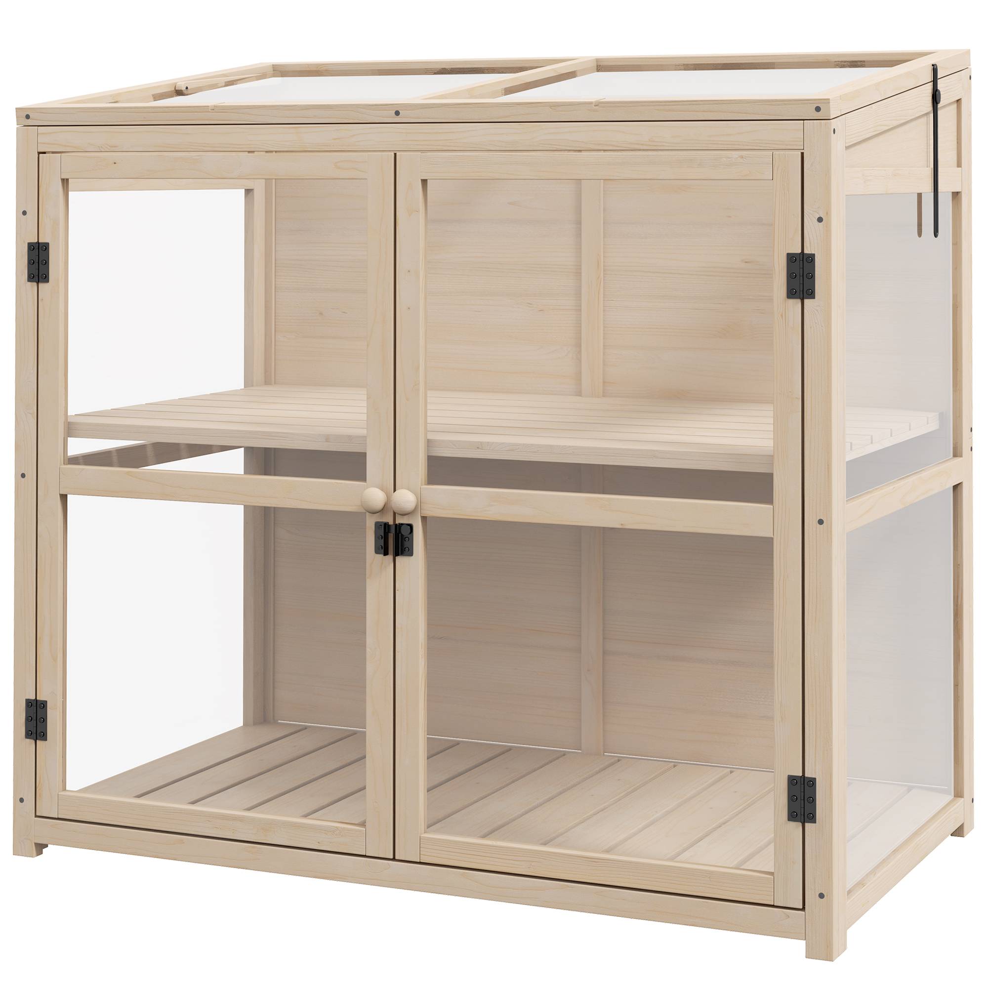 Serre en bois naturel avec toit ouvrant, 103 x 61 x 103 cm, double porte, 2 niveaux - PANGIVO - Image 1