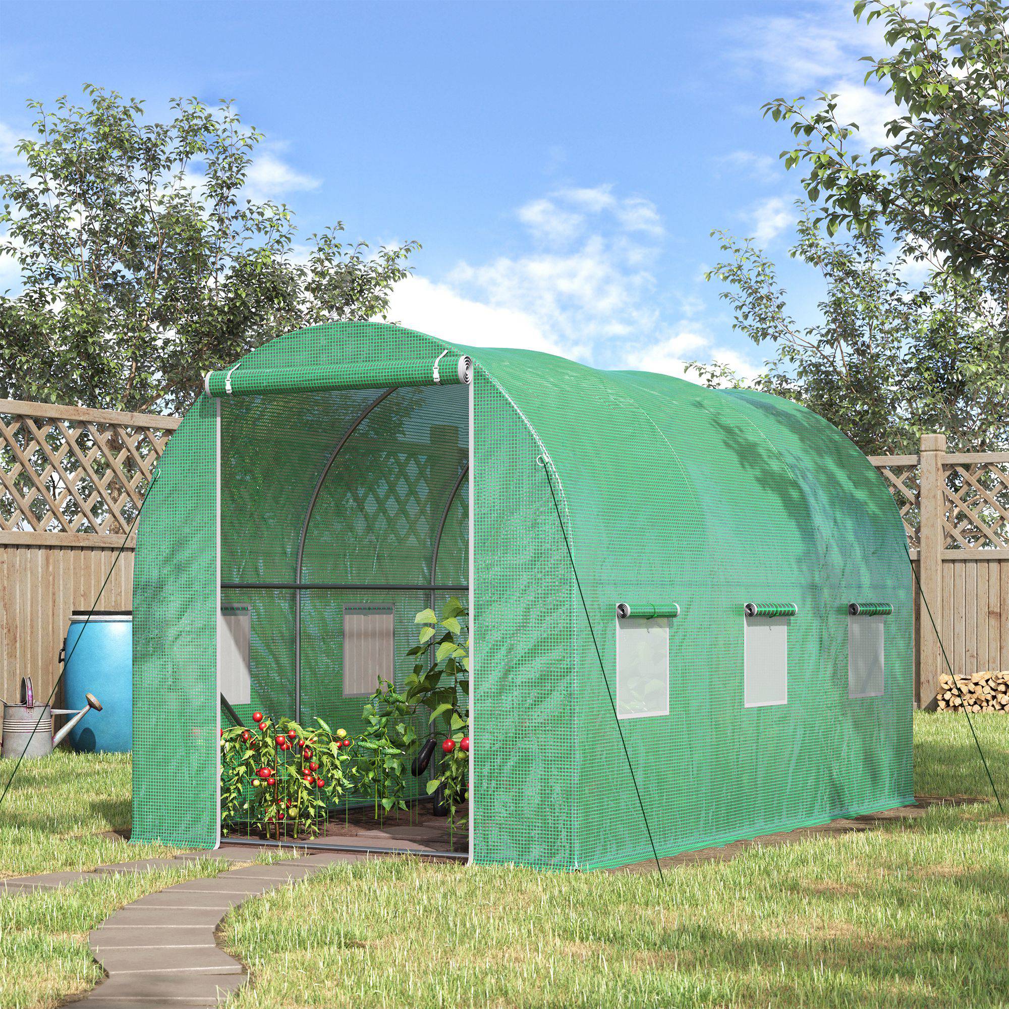 Outsunny - Serre de jardin tunnel 6 m² châssis tubulaire renforcé porte zippée 6 fenêtres enroulables vert - Outsunny - Image 2