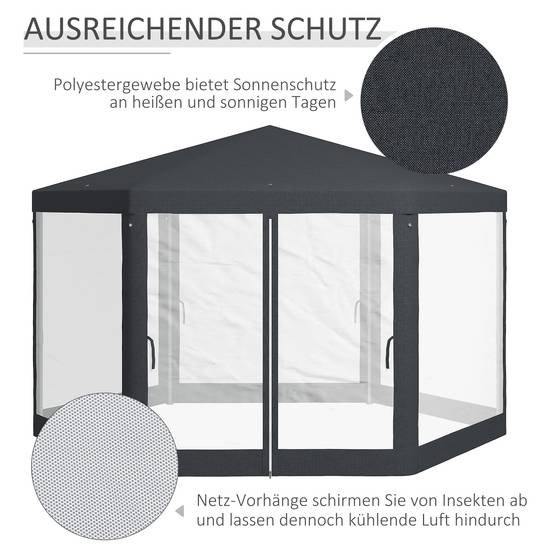 Gazebo 4x4 m gris foncé métal et polyester avec moustiquaire et 6 coins, idéal fêtes de jardin - Image 4