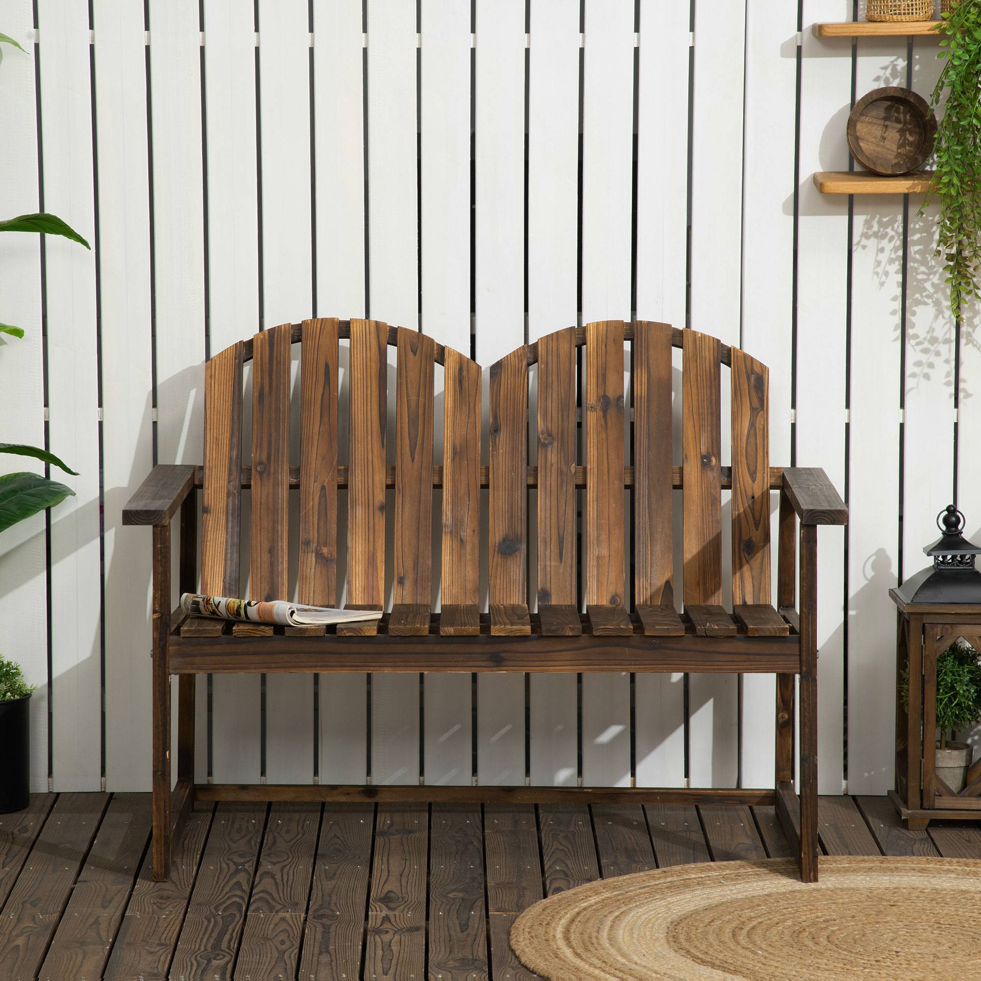Banc de jardin pour 2 personnes, style rustique, bois de sapin, 114 x 63 x 86 cm - Image 9