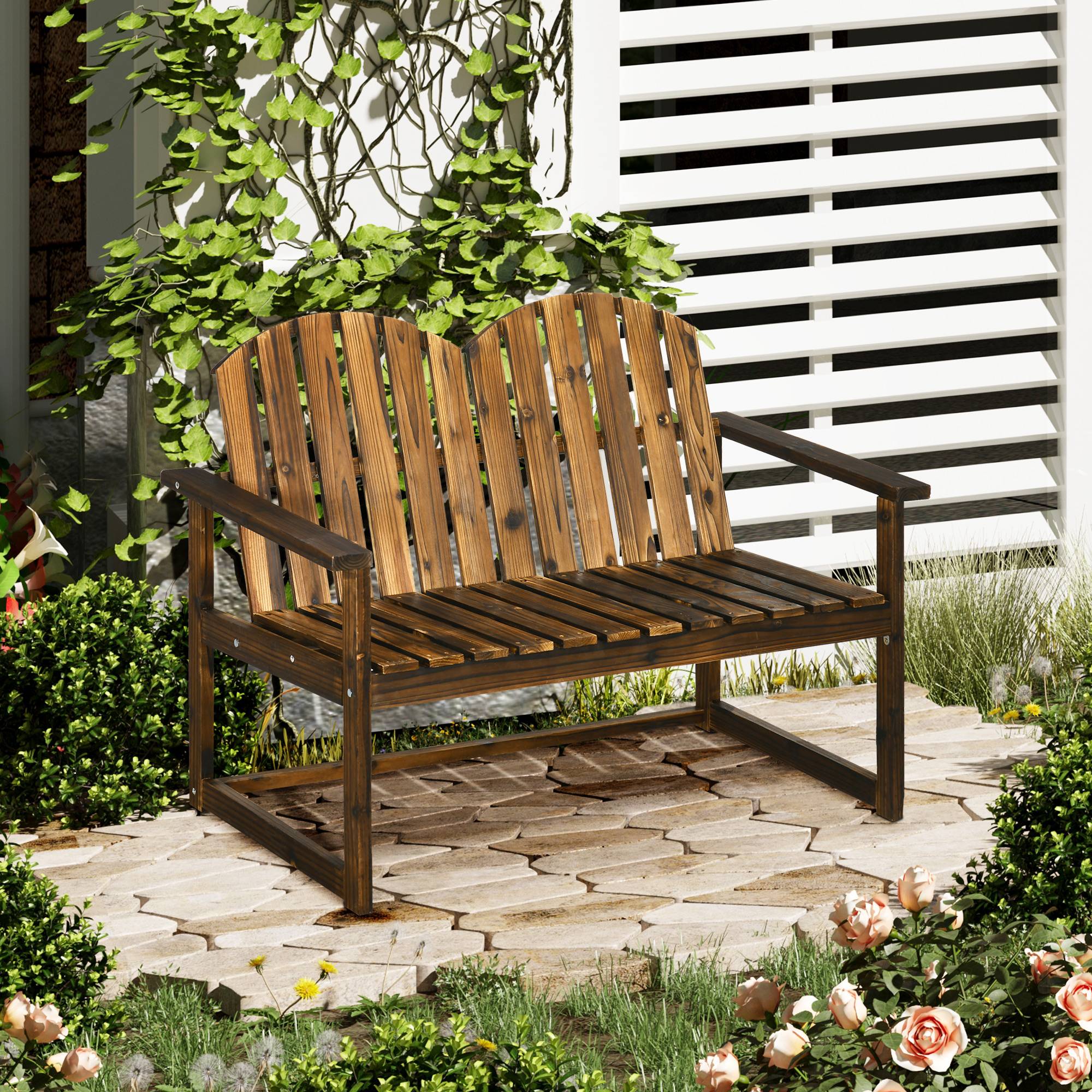 Banc de jardin pour 2 personnes, style rustique, bois de sapin, 114 x 63 x 86 cm - Image 3