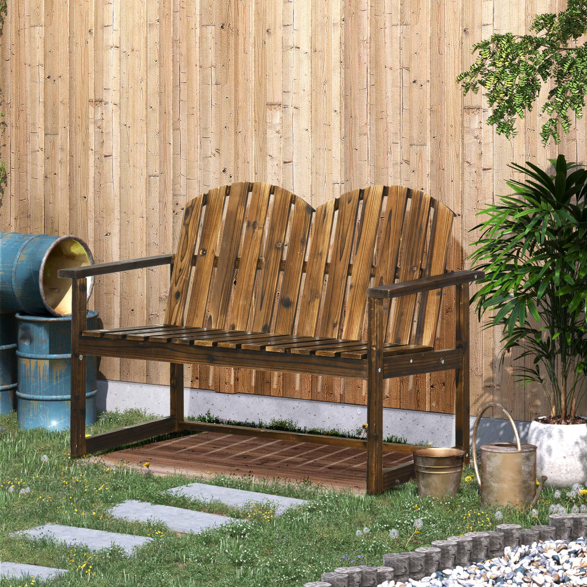 Banc de jardin pour 2 personnes, style rustique, bois de sapin, 114 x 63 x 86 cm - Image 4