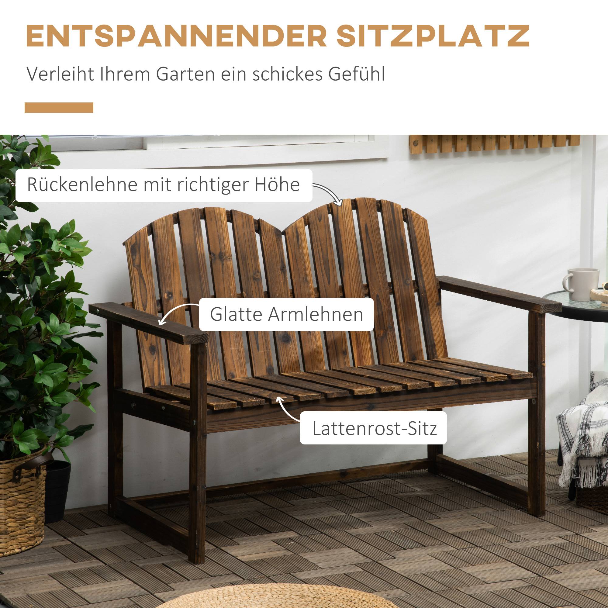 Banc de jardin pour 2 personnes, style rustique, bois de sapin, 114 x 63 x 86 cm - Image 6
