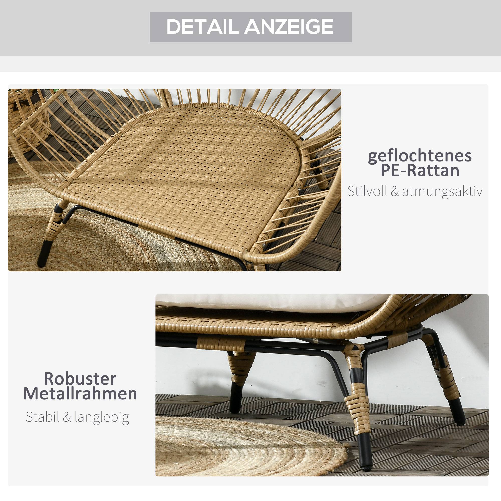 Fauteuil corbeille résine tressée kaki et beige 105 x 90 x 148 cm - PANGIVO - Image 9
